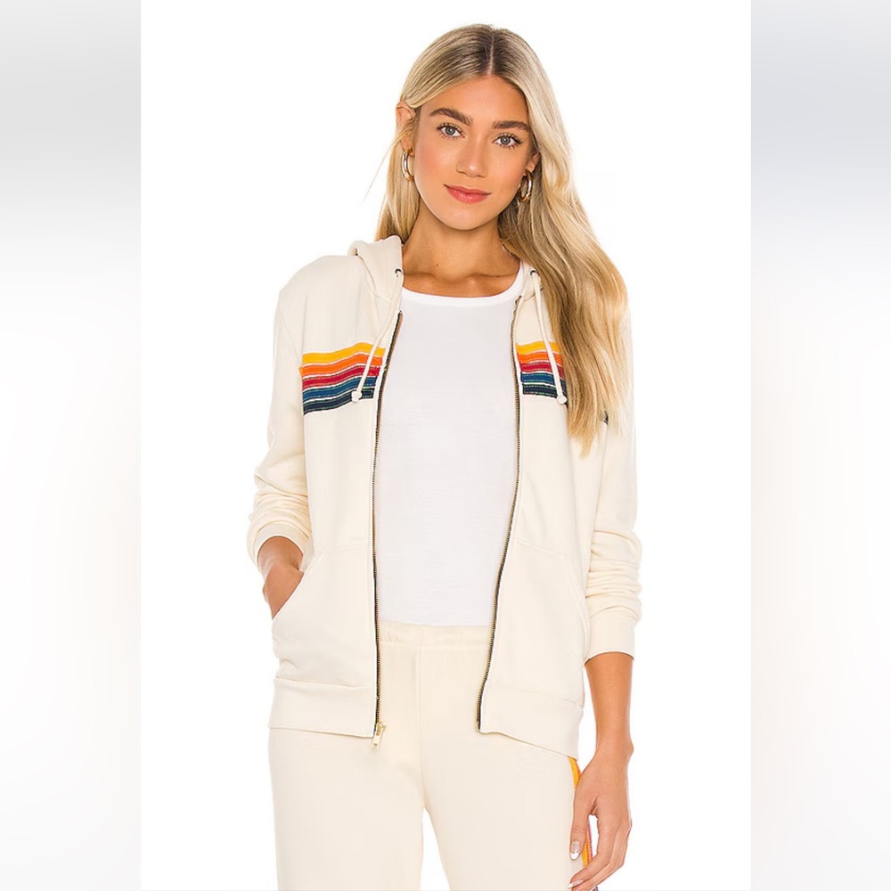 Aviator Nation 5 Stripe Hoodie in Vintage White